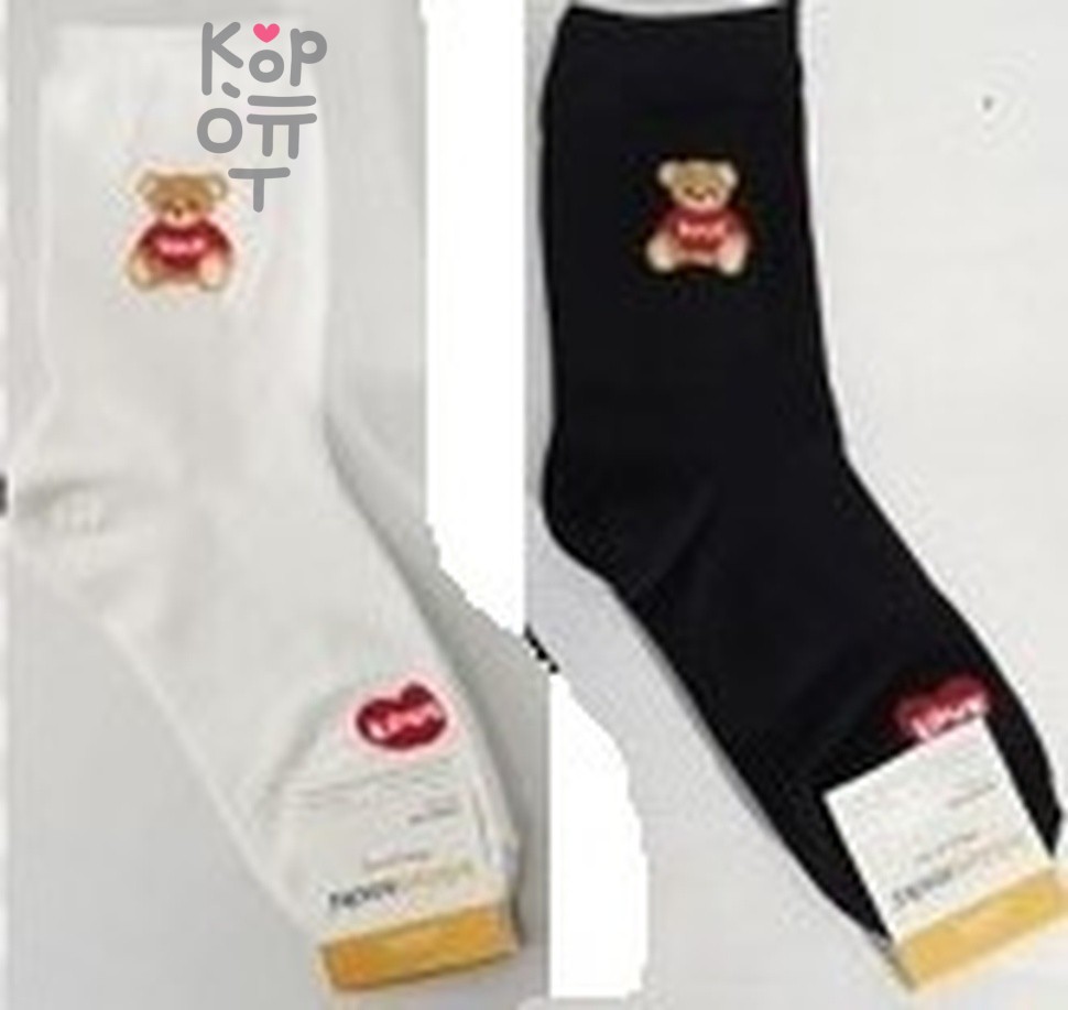 Носки женские высокие с мишкой, Южная Корея, размер 23-25, 1 пара