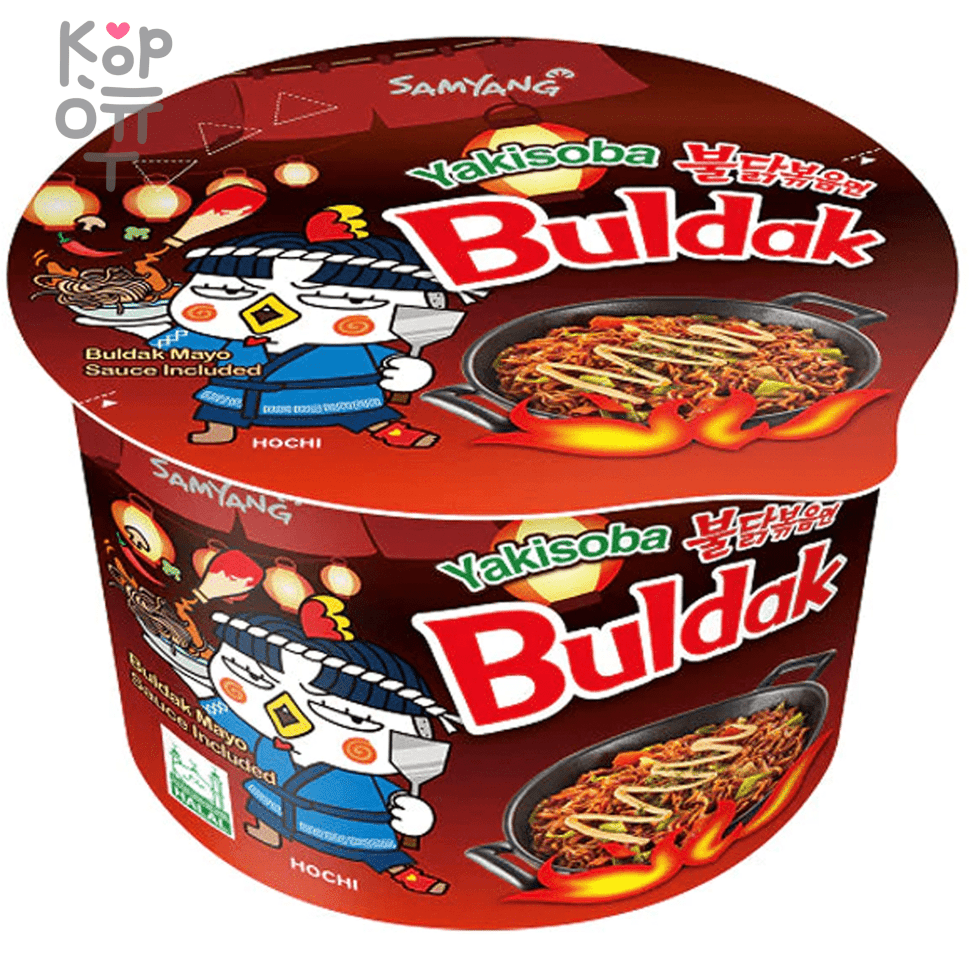 Лапша сублимированная SamYang Buldak Hot Chicken Flavor Ramen Yakisoba -  острая со вкусом курицы в японском соусе Якисоба, 105гр.*16шт. в Коробке по  цене 3 270 руб. в интернет магазине Корейские товары для