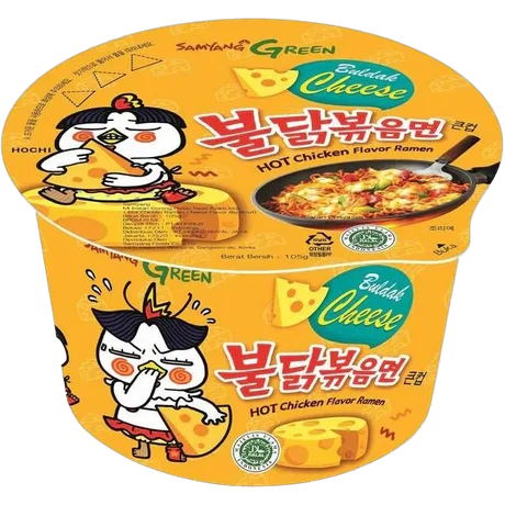 Лапша сублимированная SamYang Buldak Hot Chicken Flavor Ramen-Cheese, со вкусом острой курицы и сыра, стакан, 105гр.